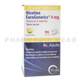 Nicotine EuroGenerics 4 mg 96 Gommes à Mâcher Citron Sans Sucre EG Labo