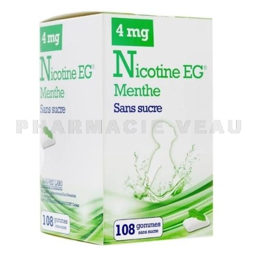 Nicotine EG 4 mg 108 Gommes à Mâcher Menthe Sans Sucre EG Labo