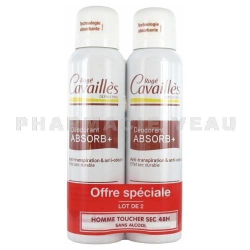 Rogé Cavaillès Déodorant Homme Absorb+ Anti-transpirations Anti-odeurs Lot 2x150 ml