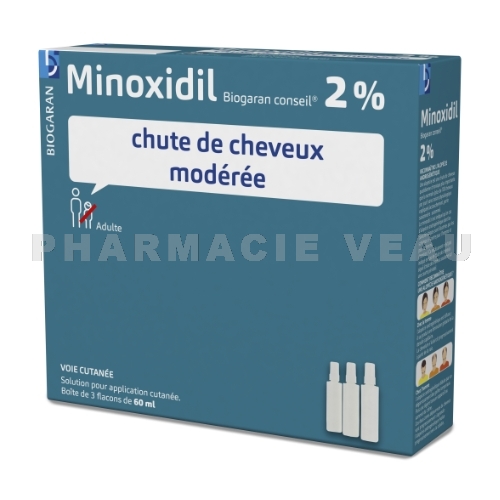 Biogaran Minoxidil 2% Chute de Cheveux Modérée 3x60 ml