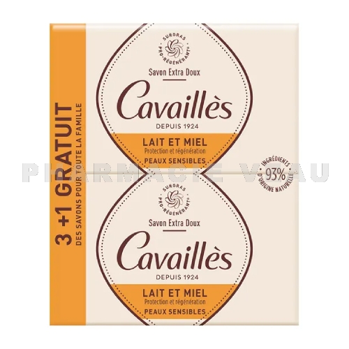 CAVAILLES - Savon Extra Doux Lait Miel 3x250 g + 1 gratuit