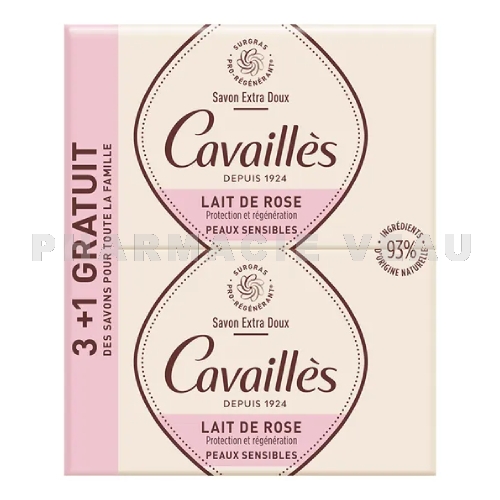 CAVAILLES - Savon Extra Doux Lait de Rose 3x250 g + 1 gratuit