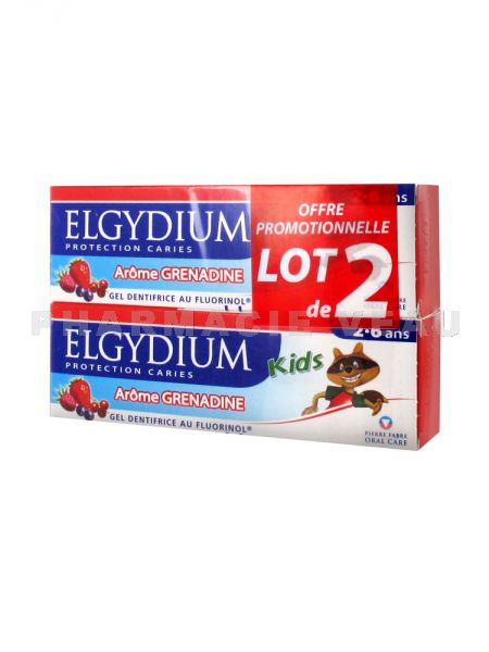 ELGYDIUM KIDS Gel dentifrice GRENADINE LOT 2x50ml