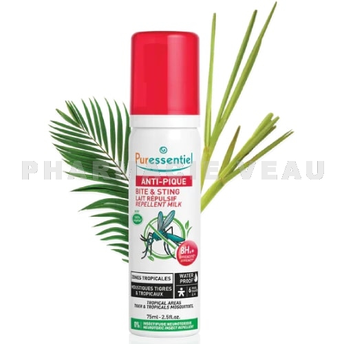 PURESSENTIEL - Anti-Pique Lait Répulsif  8h Zones Tropicales - Spray 75ml