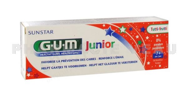 GUM JUNIOR dentifrice 7-12 ans - Parfum :Tutti Frutti Tube 50 ml référence n°3004