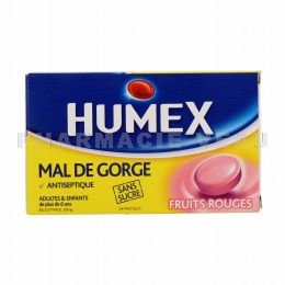 HUMEX Mal de Gorge FRUITS ROUGES Sans sucre 24 pastilles