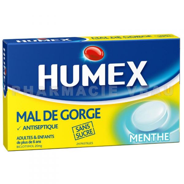 HUMEX Mal de Gorge MENTHE Sans sucre (24 pastilles)