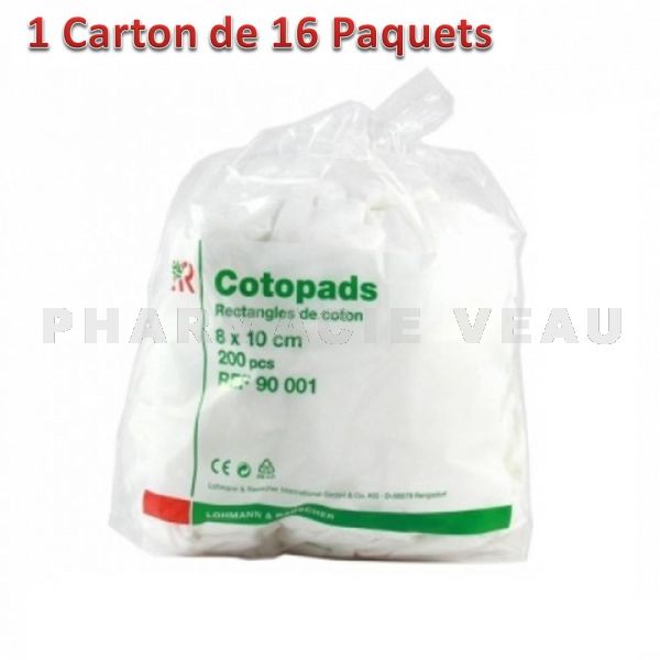 COTOPADS Rectangles de coton 8X10cm  (1 CARTON de 16 paquets de 200 pièces)