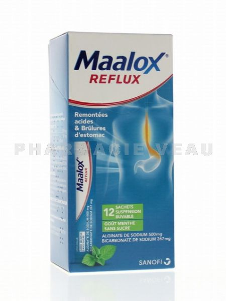 MAALOX REFLUX Menthe sans sucre boîte de 12 sachets-poudre