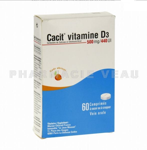 CACIT VITAMINE D3 500 mg/440 UI 60 comprimés Gout abricot